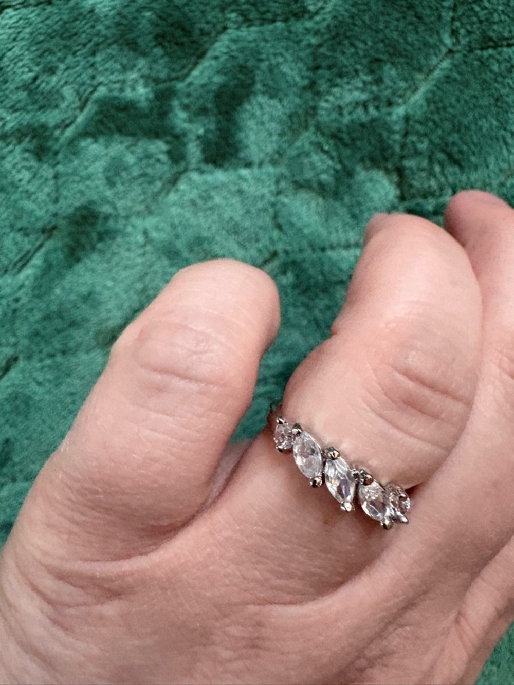 Dainty Silver Marquise Cut CZ Band Ring | Elegant Stackable Minimal Jewelry - Picture 3 of 3